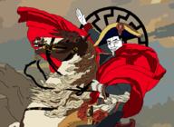 art clothes drawn_background full_body glasses hair horse horseback_riding napoleon smirk sonnenrad soyjak swastika variant:chudjak // 900x654 // 97.1KB