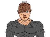 black_sclera brown_hair buff clothes ear emo_hair glasses goatee green_eyes grey_shirt islam joel_(user) mustache soyjak stubble subvariant:muscular_chud tan_skin taqiyah variant:chudjak // 1350x1008 // 95.8KB