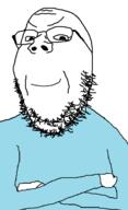 arm blue_shirt closed_mouth clothes crossed_arms glasses looking_at_you smile smirk smug soyjak stubble template variant:gapejak // 730x1194 // 27.8KB