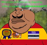 angry arrow award bottle bottles brap brown_skin can cheeks closed_mouth coat_of_arms computer conquistador crossed_out cup double_chin fart fat flag flag:spain flag_shirt fork gatorade greentext hello_my_name_is_(sticker) helmet irl irl_background lips looking_to_the_left meta:namefags meximutt moor morocco mustache mutt mutt_lips nose plate shitskin spain spanish_chud_(namefag) stubble subhuman talking text tits variant:meximutt wall water_bottle wordswordswords xbox xbox_360 // 886x847 // 487.9KB