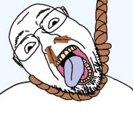 cinnamon glasses hanging open_mouth rope soyjak stubble suicide tongue variant:bernd yellow_teeth // 768x719 // 139.5KB