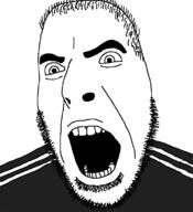 angry hair merge open_mouth soyjak stubble track_suit variant:cobson variant:kuzjak // 721x789 // 14.1KB