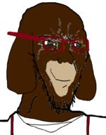 animal bobo_the_sharty_janny closed_mouth clothes glasses janny monkey smile soyjak stretched_chin stubble suspenders variant:soyak // 785x1000 // 160.3KB