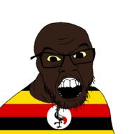 black_skin clothes country flag flag:uganda glasses open_mouth small_eyes soyjak stubble uganda variant:feraljak // 1500x1500 // 42.6KB