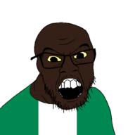 black_skin clothes country flag glasses nigeria open_mouth small_eyes soyjak stubble variant:feraljak // 1500x1500 // 27.6KB