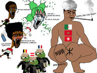 4chan 4soyjaks africa algeria anime apu arab arabic_text arm ass belgium berber black black_skin bloodshot_eyes broly_culo brown_hair brown_skin closed_mouth clothes confetti country crying fart flag frog full_body glasses green_hair gucci_(brand) hair hand hat iraq islam leg map morocco open_mouth pepe pipe racism smile smoke smoking soyjak stubble swastika tattoo text tranny tshirt tunisia turban variant:chudjak variant:soyak yotsoyba // 1593x1192 // 859.8KB