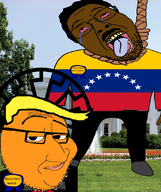 2soyjaks award brown_skin closed_mouth donald_trump hanging open_mouth orange_skin rope sonnenrad suit_and_tie variant:bernd variant:smugjak venezuela white_house yellow_hair // 1398x1664 // 1.5MB