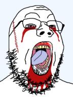 2soyjaks blood bloodshot_eyes crying eyelashes glasses inside_object open_mouth soyjak stitch stubble tongue tranny variant:bernd variant:gapejak // 600x800 // 118.1KB