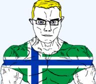 arm aryan blue_eyes british buff closed_mouth clothes ear eyes_like_the_o-o-cean flag flag:south_uist glasses hair scotland south_uist soyjak subvariant:chudjak_front subvariant:muscular_chud tshirt united_kingdom variant:chudjak vein yellow_hair // 1059x929 // 37.9KB