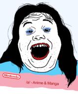 a_(4chan) clothes flag hair makeup nintendo open_mouth soyjak stubble tranny variant:alicia video_game // 592x720 // 19.2KB