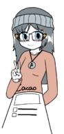 anime arm avengers beanie blue_eyes blush closed_mouth clothes female glasses hand necklace redraw smile soy soyjak soylent tranny_artstyle v_sign variant:soytan // 367x756 // 90.8KB