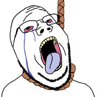 ack ack! bald bloodshot_eyes crying forehead_lines glasses hanging noose open_mouth rope rotten_teeth stubble subvariant:wholesome_soyjak suicide teeth template tongue transparent_background variant:gapejak yellow_teeth // 800x800 // 47.5KB