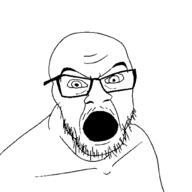 glasses mustache no_teeth open_mouth soyjak stubble variant:feraljak // 1500x1500 // 23.6KB