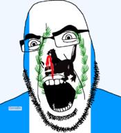 animal eating flag flag:irkutsk_oblast full_head genodile_(user) glasses hair irkutsk looking_to_the_right oblast open_mouth plant russia soyjak stubble teeth text tiger transparent transparent_background variant:cobson weasel wreath // 721x789 // 131.0KB