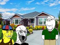 asian beard bloodshot_eyes clenched_teeth clothes crying glasses hat house irl_background judaism kippah large_nose open_mouth smile soyjak stretched_mouth stubble subvariant:wholesome_soyjak variant:gapejak variant:soyak variant:wojak yellow_skin // 612x458 // 67.4KB