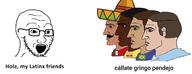 brazil chad clothes colombia gender-neutral_language glasses hat latino meme mexico mustache nordic_chad open_mouth sombrero soyjak spanish_text text uruguay variant:soyak // 1200x461 // 59.7KB