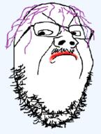 angry closed_mouth frown glasses hair mustache purple_hair soyjak stubble tranny variant:gapejak // 356x473 // 97.4KB