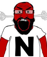 angry arm beard clothes fume glasses implied_racism letter n open_mouth red science soyjak subvariant:science_lover tshirt uppercase variant:markiplier_soyjak // 800x961 // 54.8KB