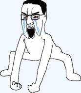 angry animated arm bloodshot_eyes crying full_body glasses hair hand leg monkey_dance open_mouth soyjak template variant:chudjak // 570x537 // 67.9KB