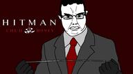 arm closed_mouth clothes glasses glove hair hand hitman_(game) hitman_blood_money red_background subvariant:chudjak_front suit suit_and_tie text variant:chudjak // 2000x1125 // 153.5KB