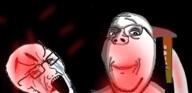 angry blood bloodshot_eyes crying fal glasses hammer murder ominous smile soyjak stubble subvariant:wholesome_soyjak variant:gapejak variant:soyak // 640x309 // 182.1KB