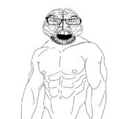 angry arm brain buff glasses objectsoy open_mouth soyjak soyjak_party stubble swolesome variant:feraljak // 1056x937 // 114.9KB