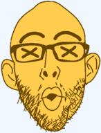 dead ear emoticon glasses open_mouth series:soymoji soyjak stubble variant:nojak x_eyes yellow yellow_skin // 368x483 // 11.4KB