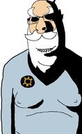 arm badge beard biting_lip clothes creepy distorted evil eyebrows fat glasses ominous pokemon shadow smile soyjak subvariant:hornyson variant:cobson white_hair white_skin // 948x1547 // 197.6KB