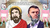 3soyjaks ack aliased beard bible bible_quote bible_verse blood bloodshot_eyes brown_hair charlie_kirk chest_hair christianity clothes cross crying cyber_kirk dark_hair dead flag flag:transgender_pride_flag full_body gape genital_mutilation green_eyes hair halo hanging heaven jesus jesus_christ john_(bible) john_15:18 john_15:19 kirkanator lipstick long_hair noose open_mouth pink_hair red_clothes red_skin robot rope skinny smile soyjak suicide suit tail teeth template text tongue tranny trans transgender_flag transparent_background troon troonella variant:bernd variant:cobson white_clothing white_skin yellow_teeth // 1024x576 // 656.1KB