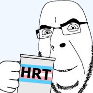 bald flag:transgender_pride_flag glasses happy holding_mug holding_object hrt looking_at_you mug smile soyjak stubble thick_eyebrows tranny transparent_background variant:cobson // 1280x1280 // 66.8KB