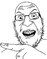 1980s angry angry_eyebrows beard glasses pointing rage soyjak soyjak_mouth_wide_open teeth teeth_showing variant:unknown wojak // 601x748 // 17.5KB