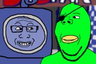 aaron_long are_you_soying_what_im_soying beak blue blurred_background eyepatch glasses green looking_at_each_other mascot parrot smile sublo_and_tangy_mustard submarine subvariant:wholesome_soyjak variant:gapejak variant:markiplier_soyjak // 1200x800 // 226.2KB