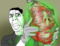 2soyjaks angry arm bag beheaded big_lips blood bloodshot_eyes closed_mouth clothes deformed distorted federal_bureau_of_investigation glasses glove glowing green_skin grey_shirt gritting_teeth hair hand holding_severed_head justin_mohn lips looking_to_the_right looking_up mustache severed_head stubble subvariant:scholar subvariant:suspicious_chudjak trend:glowie variant:chudjak variant:gapejak // 938x728 // 871.6KB
