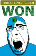 ahegao antarctica country emerald flag flag:antarctica gem glasses green green_eyes hair looking_up open_mouth schlog_color_event soyjak soyjak_blog stubble teeth text threat_level_green variant:cobson won // 721x1115 // 154.9KB