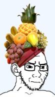 banana closed_mouth clothes concerned ear food foodjak frown fruit glasses grape hat orange orange_(fruit) pear pineapple series:fruiterz! soyjak stubble subvariant:soyak_(irritated) variant:soyak // 800x1400 // 587.0KB