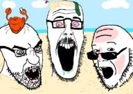 3soyjaks angry background beach blood cloud crab drool flag glasses missing_teeth nu_trio open_mouth sand sandcastle stubble sunburn sunglasses variant:beastjak variant:burnsjak variant:impish_soyak_ears variant:kliksjak // 828x581 // 53.3KB