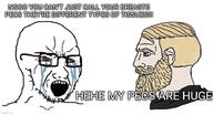 bloodshot_eyes breasts crying glasses nordic_chad open_mouth soyjak stubble text tranny variant:soyak // 927x500 // 88.5KB