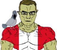 bird brown_eyes brown_hair buff closed_mouth countrywar ear feathers flag:peru glasses hair muscular_male neutral nose open_mouth peru pigeon subvariant:muscular_chud variant:chudjak wrinkles yellow_skin // 1059x929 // 101.8KB