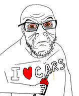 angry arm bloodshot_eyes brown_eyes car closed_mouth ear gasoline_pump glasses hand heart holding_object i_love soyjak stubble text variant:feraljak wrinkles yellow_teeth // 1011x1238 // 143.7KB