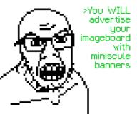 4chan advertisement alternate animated banner glasses greentext open_mouth pixel_art soyjak soyjak_party stubble text variant:feraljak // 300x250 // 12.6KB