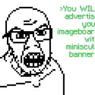 4chan advertisement alternate animated glasses greentext meta:banner open_mouth pixel_art soyjak soyjak_party stubble text variant:feraljak // 300x250 // 12.6KB