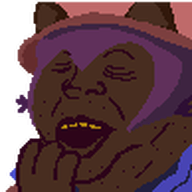 brown_skin cat_ear clothes hair hat jimbo_(namefag) jimbo_(user) jimbrap lips meta:namefags niko_(oneshot) oneshot pixel_art series:jimbo_emotes tired variant:alicia yellow_sclera yellow_teeth // 97x97 // 1.5KB