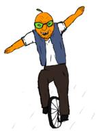 uni froot froot_(user) full_body glasses green_glasses open_mouth orange_skin smile soyjak stubble unicycle variant:walmartjak walmart // 1491x2025 // 81.7KB
