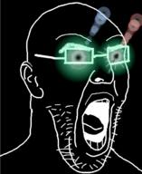 black_skin ear glasses glowing_eyes inverted open_mouth soyjak stubble thougher variant:imhotep // 537x655 // 169.0KB