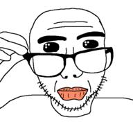 closed_mouth glasses hand holding_object oh_my_god_she_is_so_attractive soyjak stubble variant:sobot // 548x548 // 5.5KB