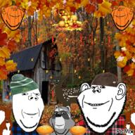 animal animated barn clothes ear fall food forest glasses hat irl_background leaf multiple_soyjaks no_eyebrows picmix pie pumpkin raccoon smile soyjak squirrel stubble subvariant:feralsquirrel subvariant:wholesome_soyjak tree variant:feraljak variant:gapejak variant:impish_soyak_ears // 500x500 // 707.3KB