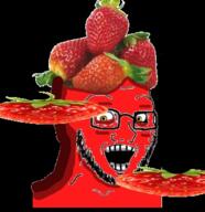 crazed food foodjak fruit glasses open_mouth red_skin soyjak strawberry stubble subvariant:soyak_(crazed) variant:soyak yellow_eyes // 325x336 // 142.0KB