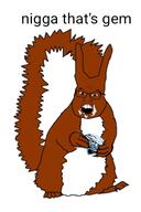 animal eating full_body gem holding_gem holding_object open_mouth soyjak subvariant:feralsquirrel trend:squirreljakking variant:feraljak // 340x512 // 69.4KB