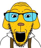 clothes dog ear glasses janny open_mouth overalls soyjak stubble variant:dylanjak // 552x650 // 30.0KB