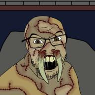 angry brown_eyes drawn_background glasses horror open_mouth soyjak stitch stubble tusk tusk_(movie) variant:feraljak walrus // 1500x1500 // 351.6KB